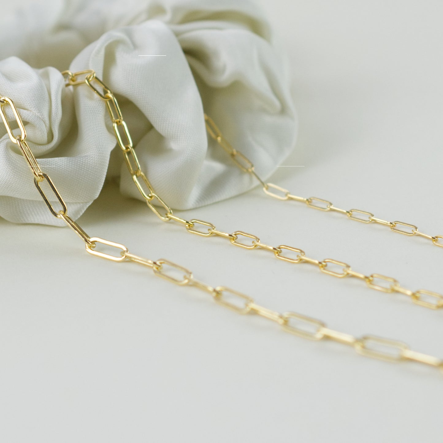 14K Gold Fill Paperclip Chains with small, medium and large link sizes